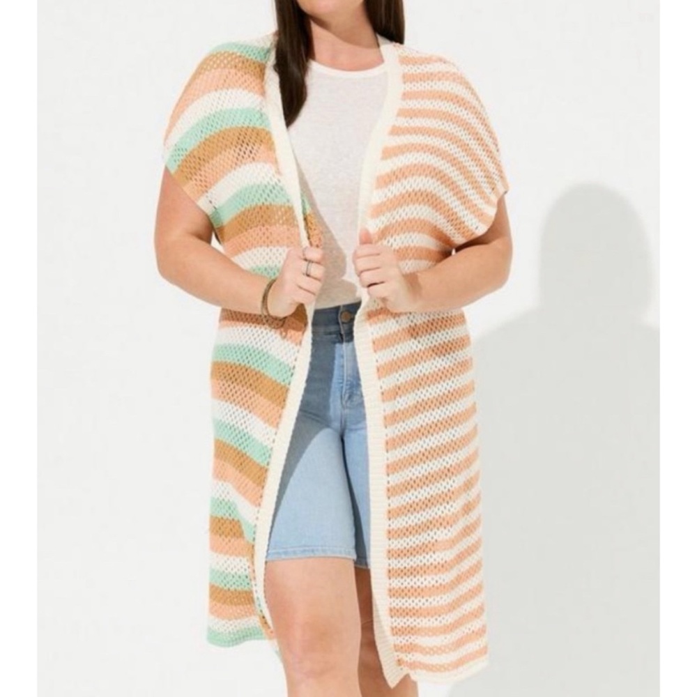 🆕 Striped Duster Vest Cardigan Sweater 3 3X 22 24 4 4X 26 NWT Torrid New! Cream